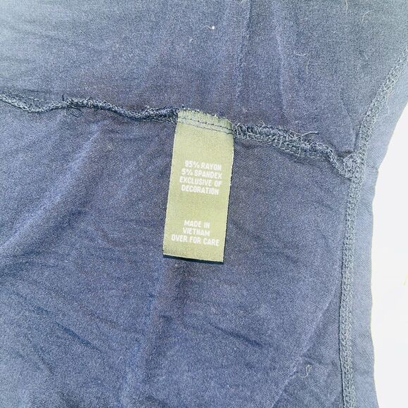 AB Studio Short Sleeve Cardigan Open Front Handkerchief Hem Navy Women S - Picture 6 of 6